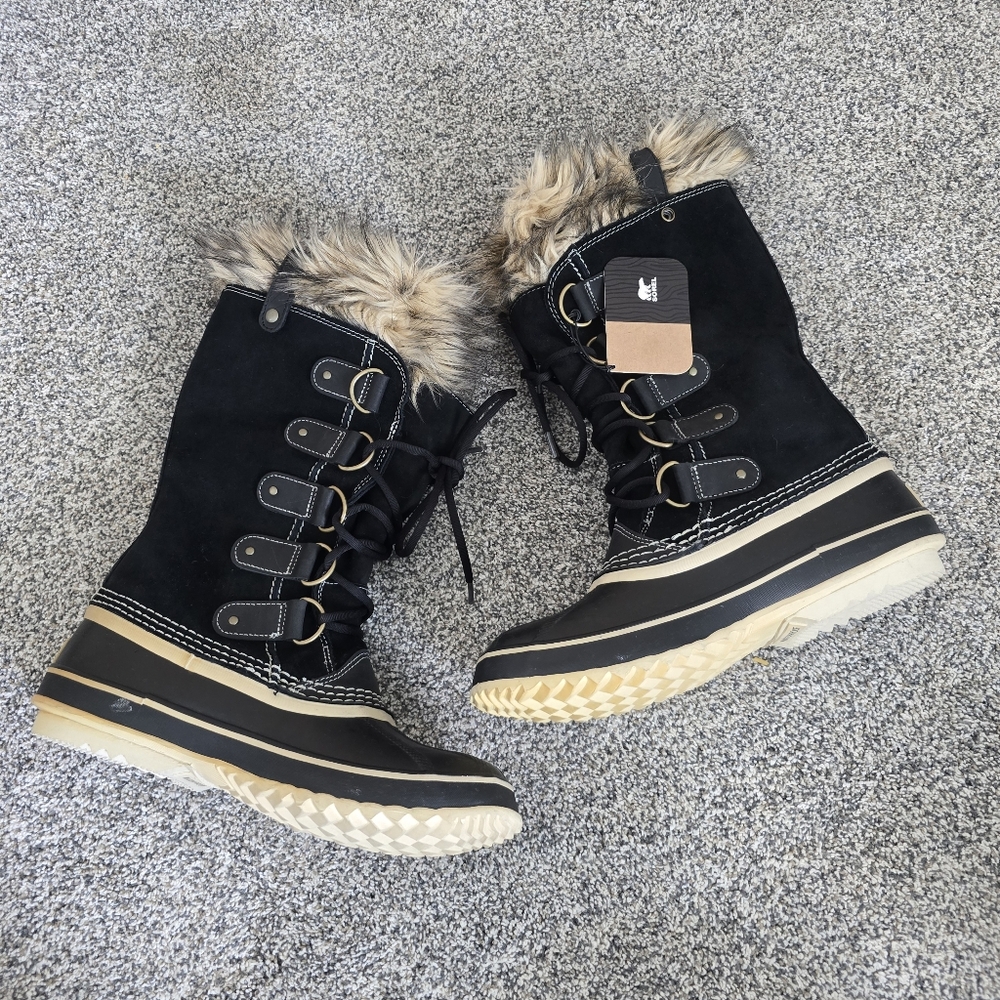SOREL Women’s Joan of Arctic Waterproof Tall Winter Boots Black Size 11 Faux Fur